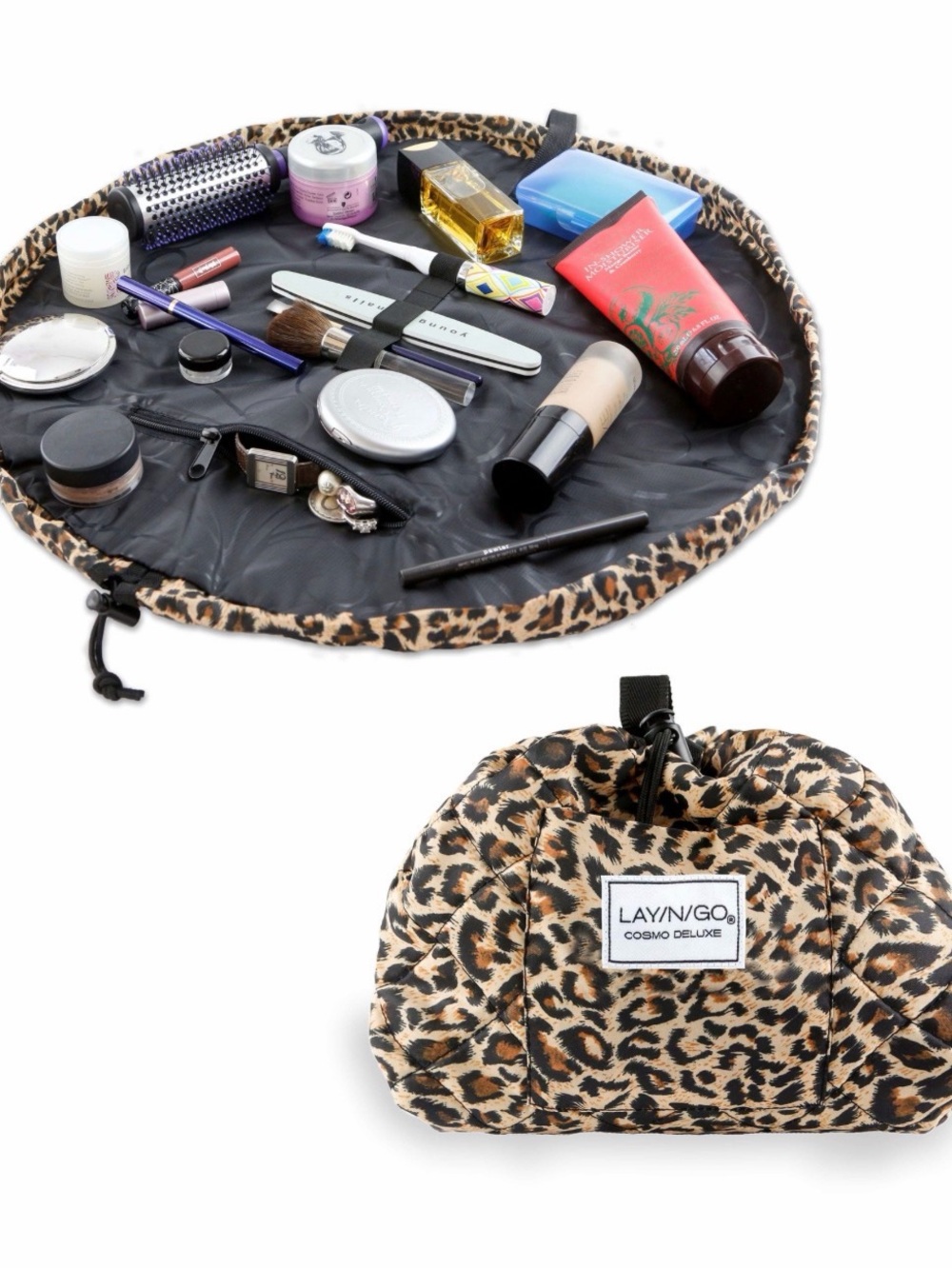 LAYN/GO Leopard Print Lay-n-Go Cosmetic Bag - Brown/Black